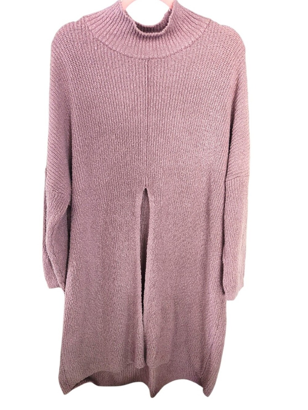 Free People Beach Coco Mockneck Pullover Sweater Burnished Lilac Front Slit LG - Picture 2 of 13